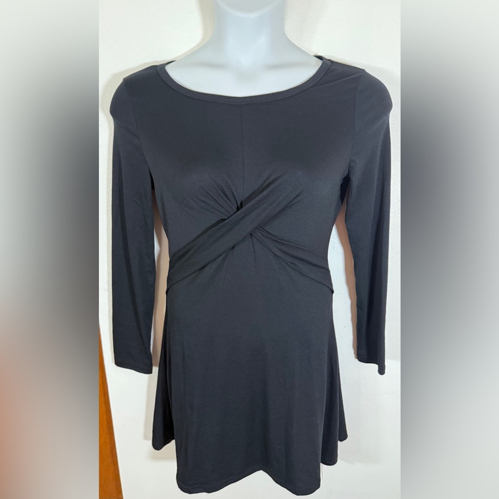 Cupshe Black Long Sleeve Twist Front Crew Neck Mini Dress SKU0108 SKU0109 - Picture 2 of 8